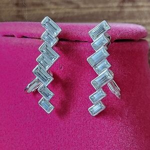 Elegant Silver Tone Rhinestone Earrings